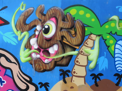 838833 Detail van de grote graffiticollage op de bouwschutting aan de achterzijde van het voormalige Hoofdpostkantoor ...